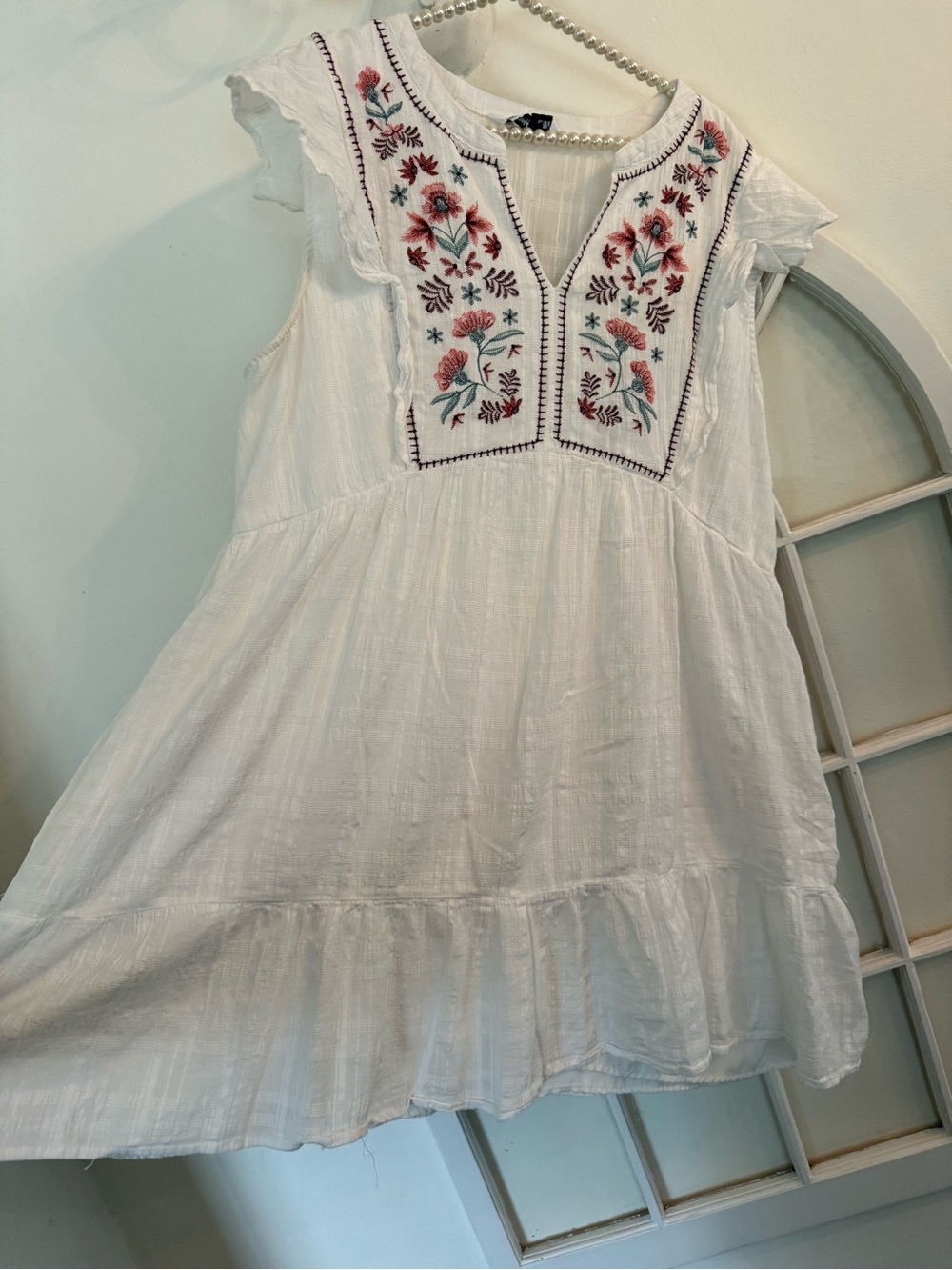 Sonoma Goods For Life White Floral Embroidered Gauze Mini Dress | XXL